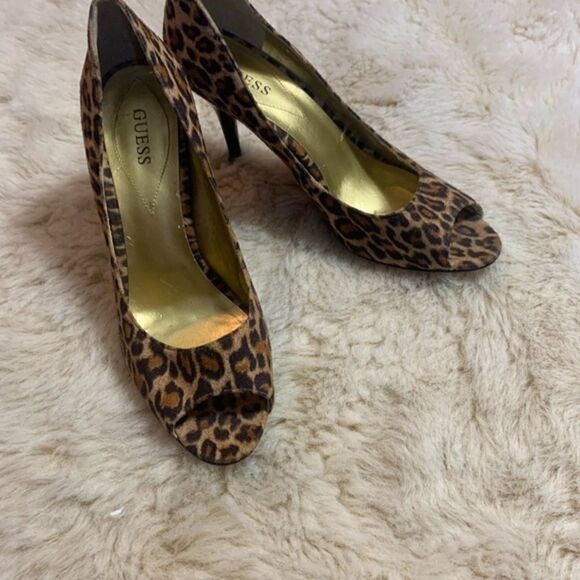 Guess Leopard Print Peep Toe Heels size 8.5 - Picture 8 of 9